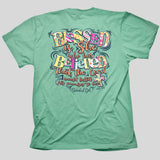 Cherished Girl Womens T-Shirt Blessed Is She Who Has Believed