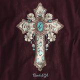 Cherished Girl Womens Long Sleeve T-Shirt Turquoise Cross