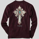 Cherished Girl Womens Long Sleeve T-Shirt Turquoise Cross