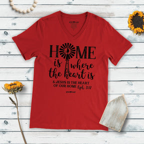 grace & truth Womens V-Neck T-Shirt Home Is Where The Heart Is
