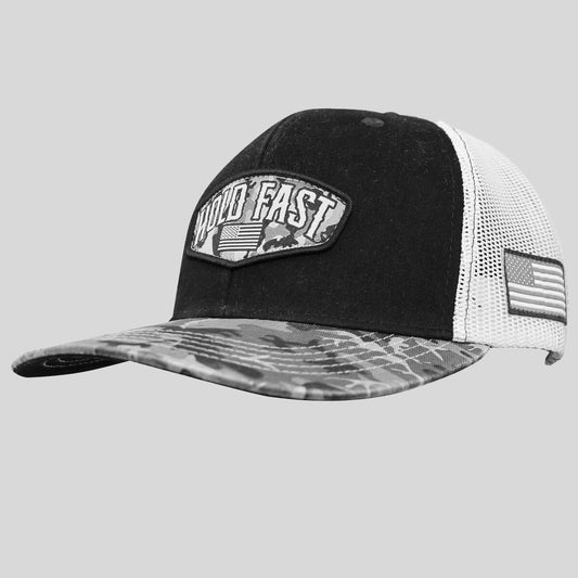 HOLD FAST Mens Cap Black Camo Crest