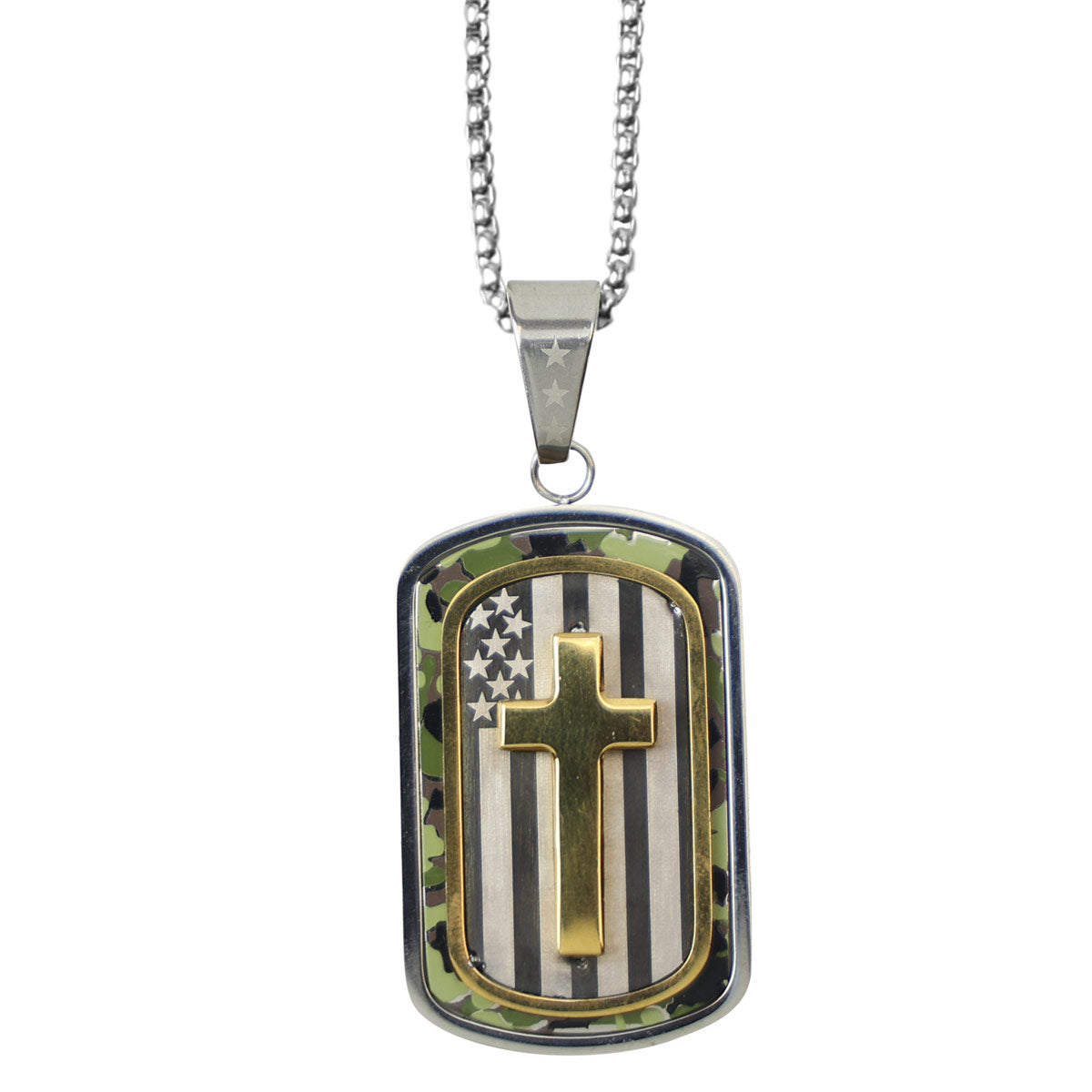 HOLD FAST Mens Necklace Camo Cross Flag