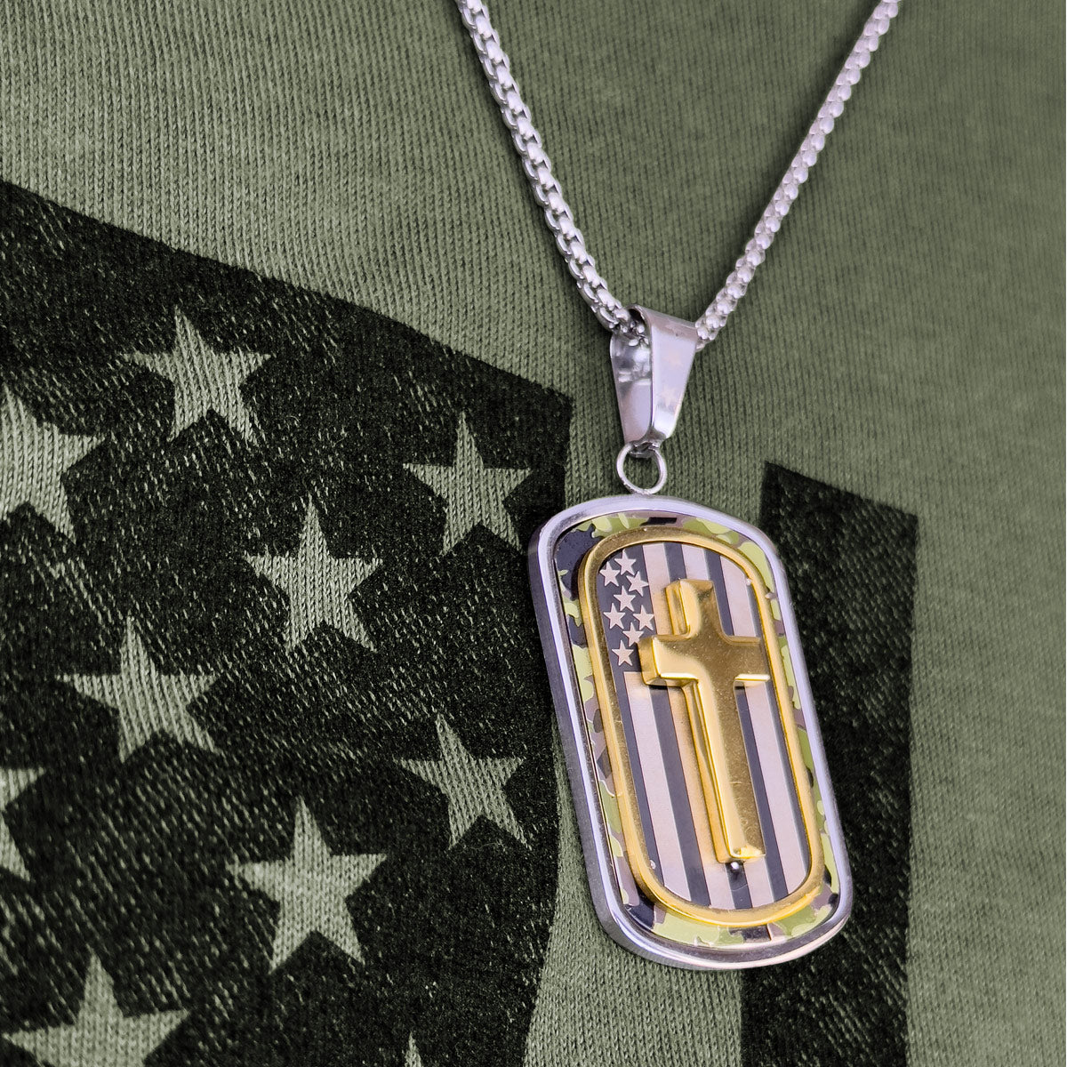 HOLD FAST Mens Necklace Camo Cross Flag