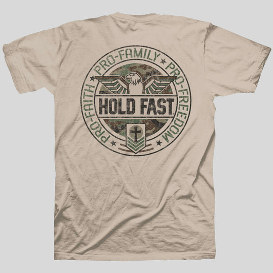 Hold Fast Mens T-Shirt Pro Faith Family Freedom Eagle