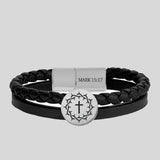 Kerusso Mens Bracelet Crown Cross Braided Metal