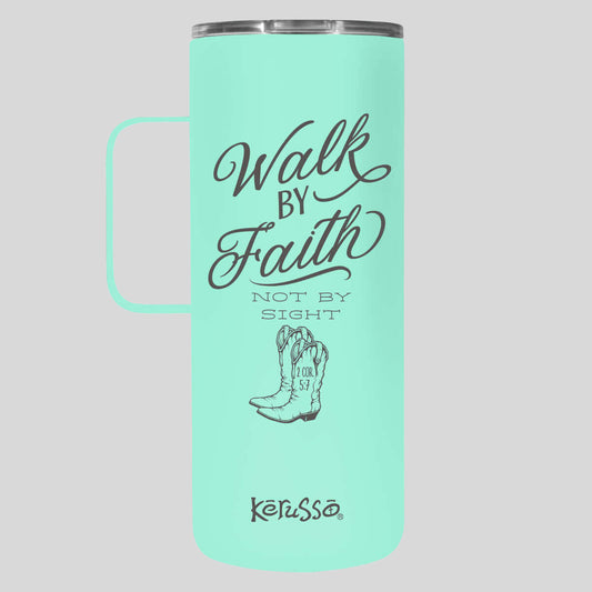 Kerusso 22 oz Stainless Steel Mug With Handle Walk By Faith