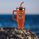 Kerusso 40 oz Stainless Steel Mug With Straw Cross Shield