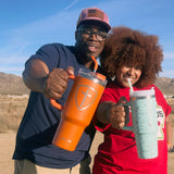 Kerusso 40 oz Stainless Steel Mug With Straw Cross Shield