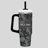 HOLD FAST 30 oz Stainless Steel Mug With Straw HF Black & Grey Camo