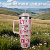Kerusso 30 oz Stainless Steel Mug With Straw Walk By Faith