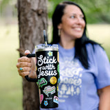 Kerusso 40 oz Stainless Steel Mug With Straw Stick With Jesus