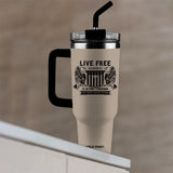 HOLD FAST 40 oz Stainless Steel Mug With Straw Live Free