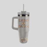Kerusso 30 oz Stainless Steel Mug With Straw Saved By Grace