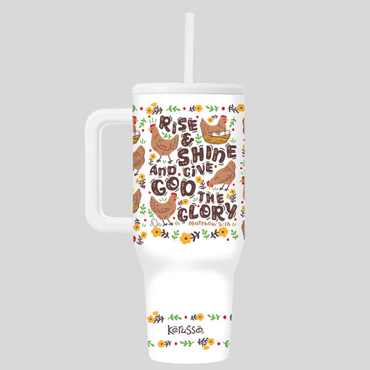 Kerusso 40 oz Stainless Steel Mug With Straw Rise And Shine