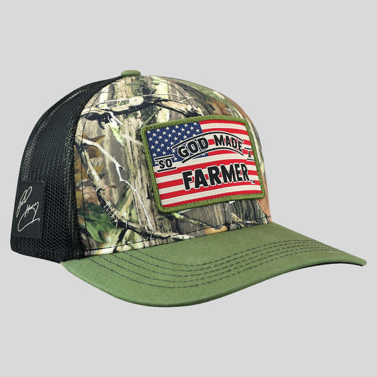 So God Made A Farmer Mens Cap Camo Flag