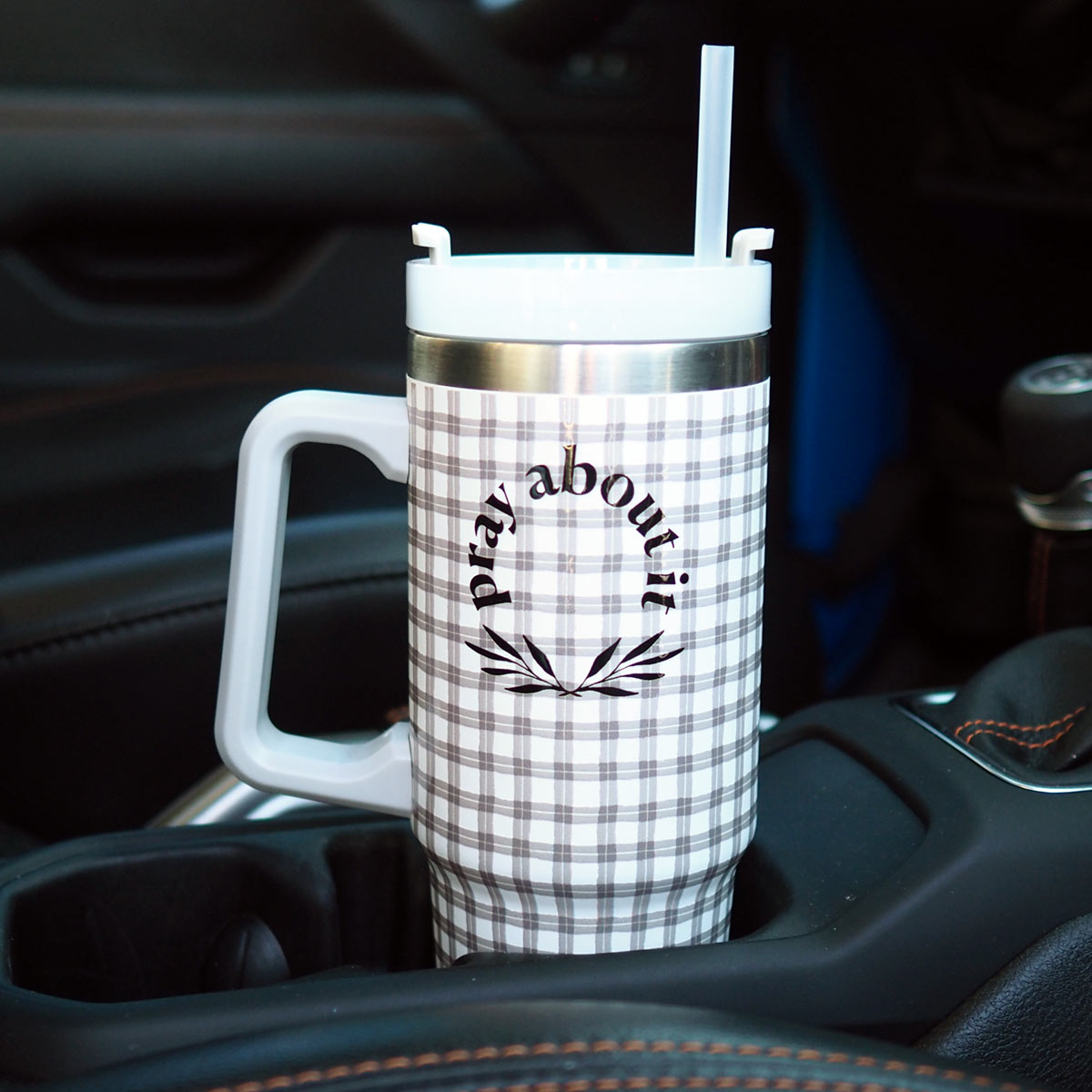 Kerusso 30 oz Stainless Steel Mug With Straw Pray About It