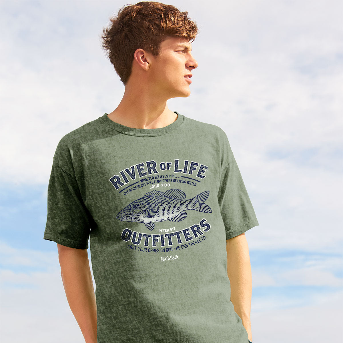 Kerusso Christian T-Shirt Fishing River 3X-Large / Heather Military