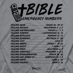 Kerusso Christian T-Shirt Bible Emergency Numbers
