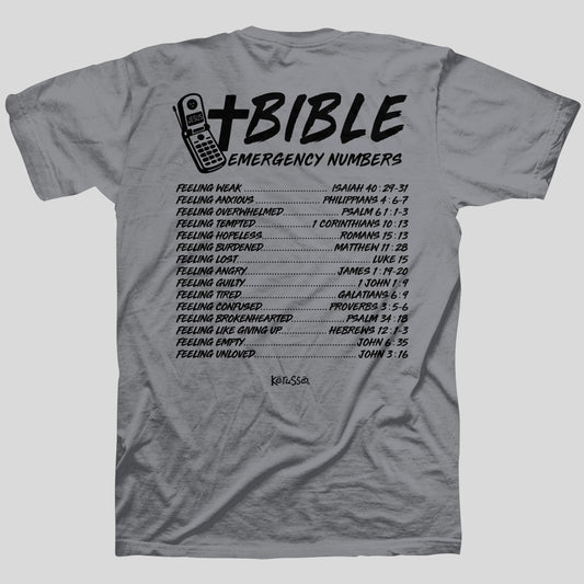 Kerusso Christian T-Shirt Bible Emergency Numbers