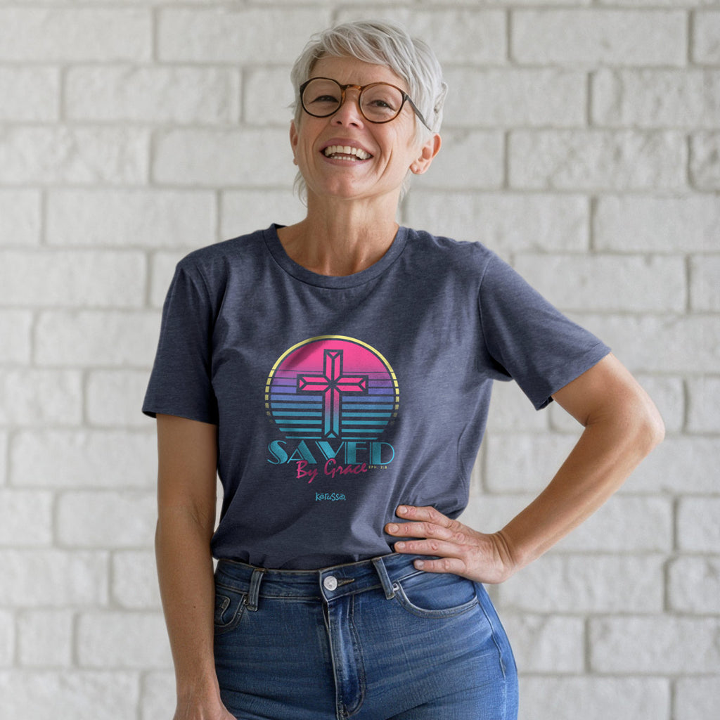 Kerusso Womens T-Shirt Saved By Grace Cross