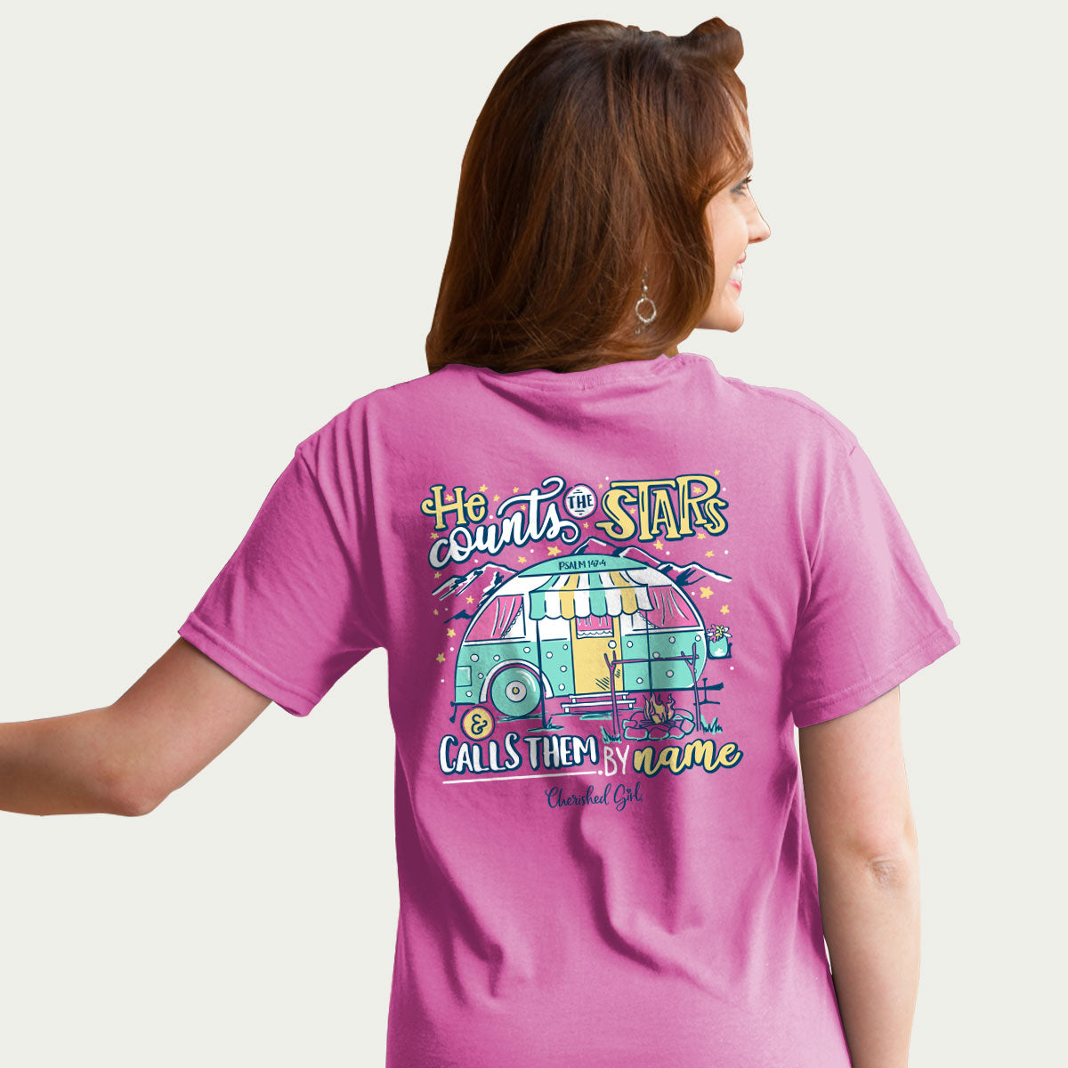 Cherished Girl Womens T-Shirt Camping With Jesus
