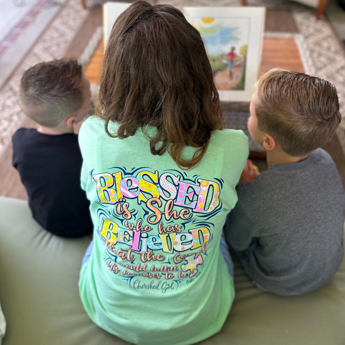 Cherished Girl Womens T-Shirt Blessed Is She Who Has Believed