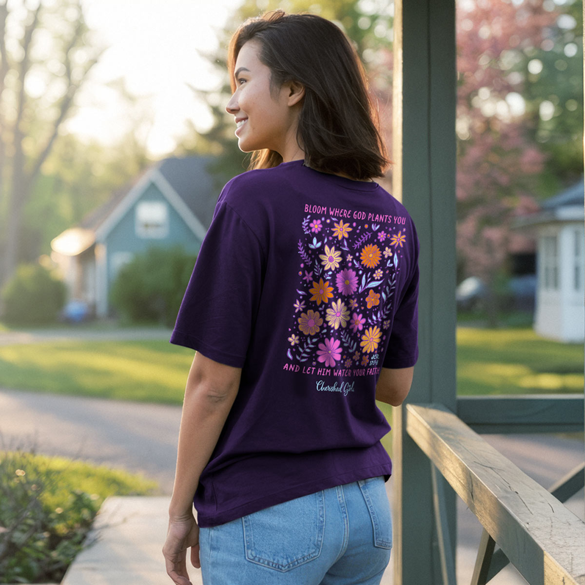 Cherished Girl Womens T-Shirt Bloom Where God Plants