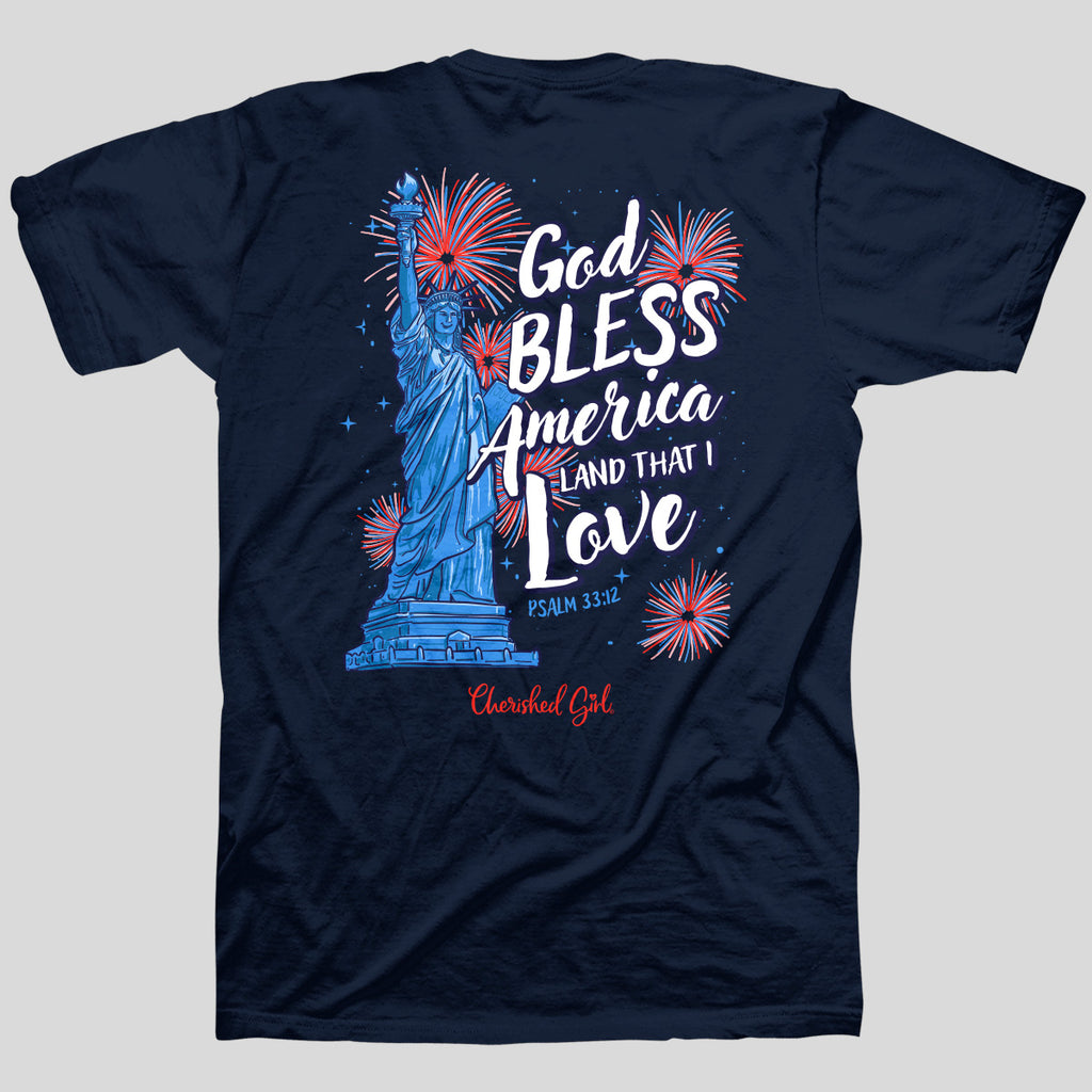 Cherished Girl Womens T-Shirt God Bless America