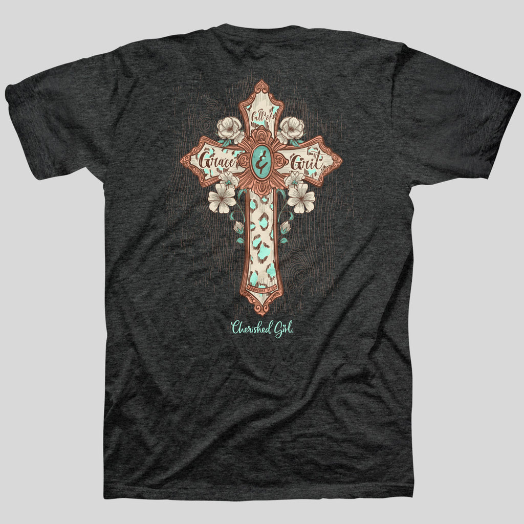 Cherished Girl Womens T-Shirt Turquoise Cross