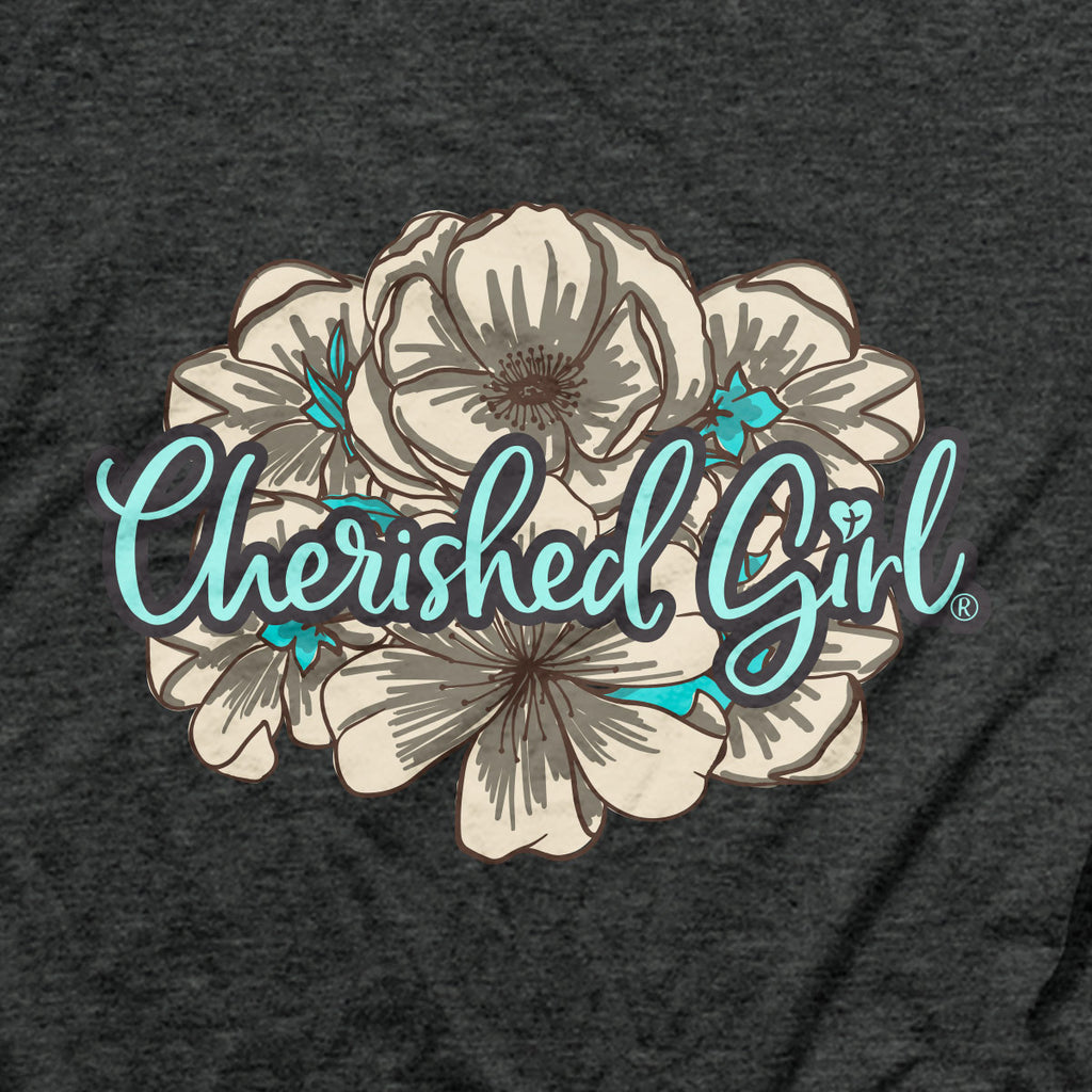 Cherished Girl Womens T-Shirt Turquoise Cross