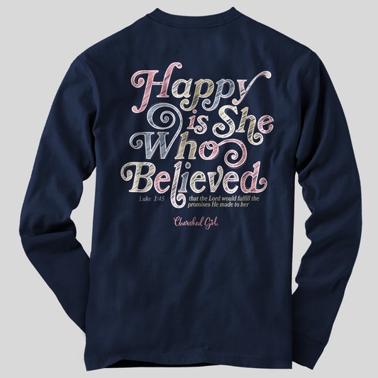Cherished Girl Womens Long Sleeve T-Shirt Happy Is She