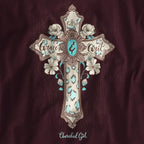 Cherished Girl Womens Long Sleeve T-Shirt Turquoise Cross