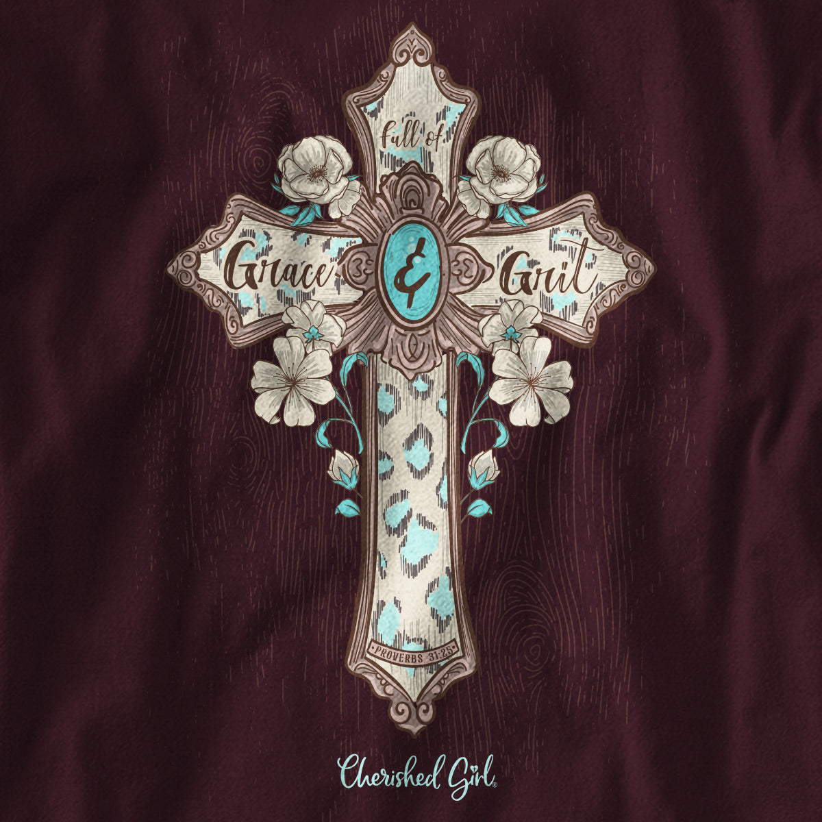 Cherished Girl Womens Long Sleeve T-Shirt Turquoise Cross