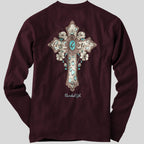 Cherished Girl Womens Long Sleeve T-Shirt Turquoise Cross