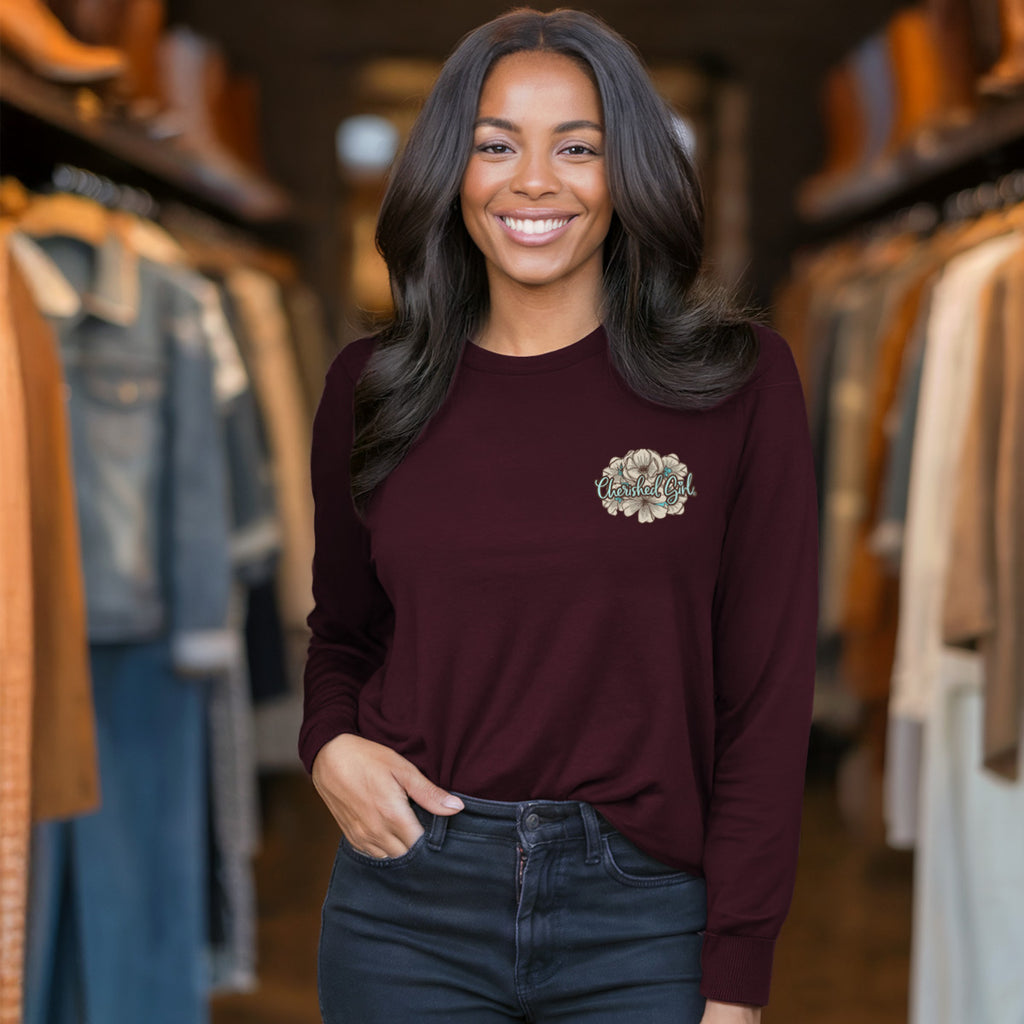 Cherished Girl Womens Long Sleeve T-Shirt Turquoise Cross