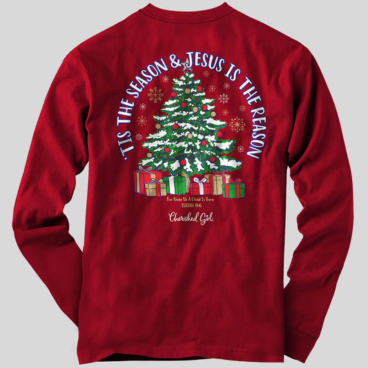 Cherished Girl Womens Long Sleeve T-Shirt Christmas Tree