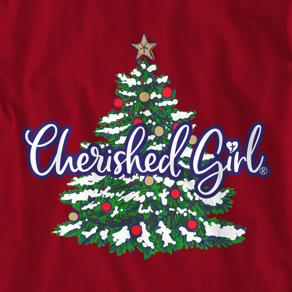 Cherished Girl Womens Long Sleeve T-Shirt Christmas Tree