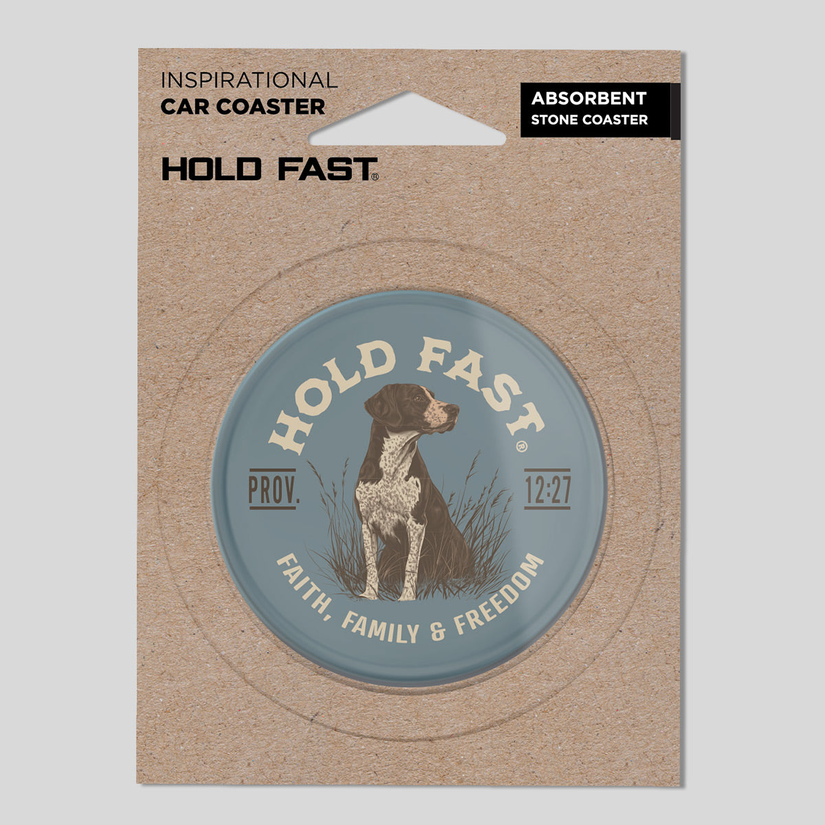 HOLD FAST Car Coaster Hunting Dog