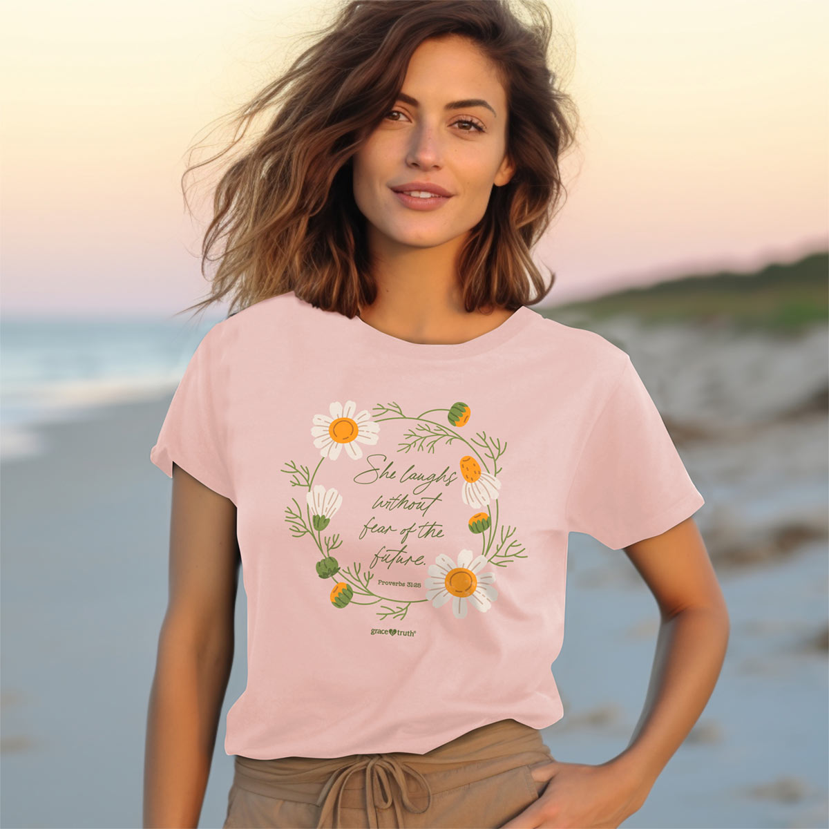 grace & truth Womens T-Shirt She Laughs Without Fear