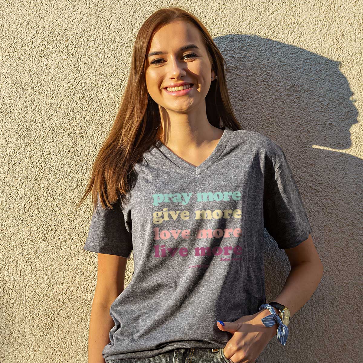 grace & truth Womens V-Neck T-Shirt Pray More