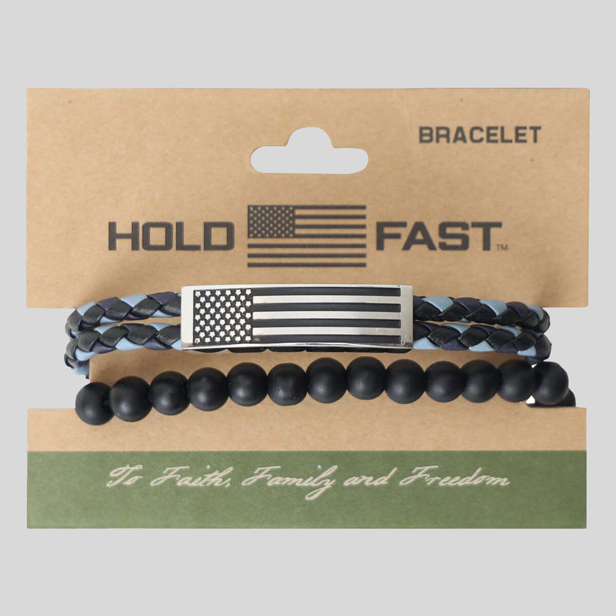 HOLD FAST Mens Bracelet Flag Wrap Braided Bead