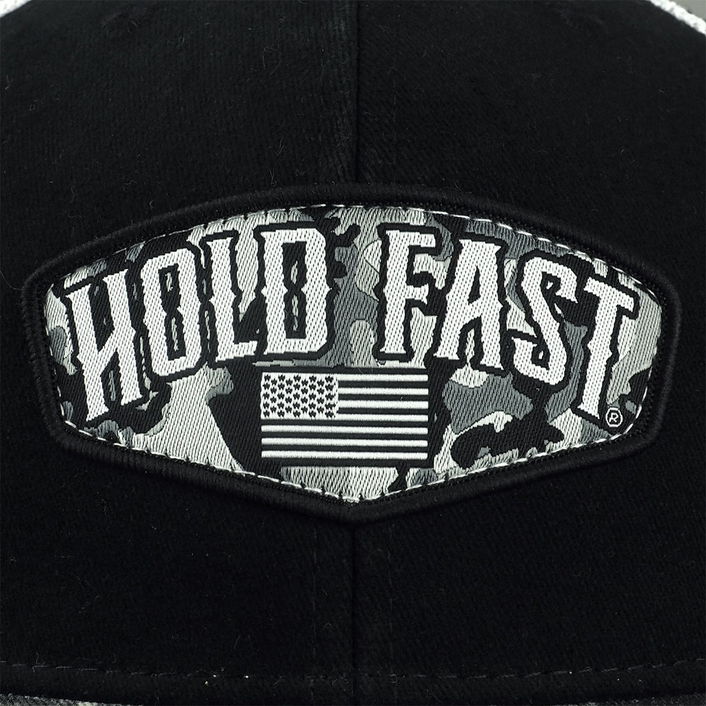 HOLD FAST Mens Cap Black Camo Crest