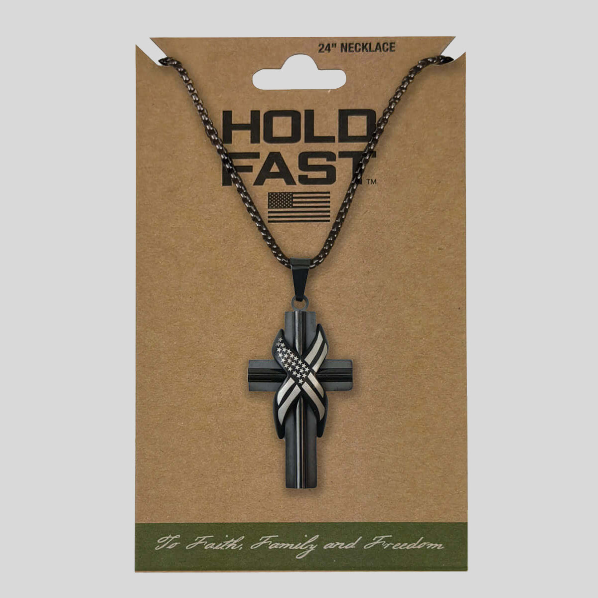 HOLD FAST Mens Necklace Wrapped Flag Cross