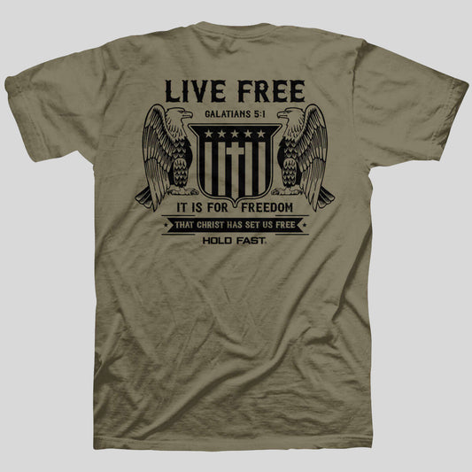 HOLD FAST Mens T-Shirt Live Free Eagles
