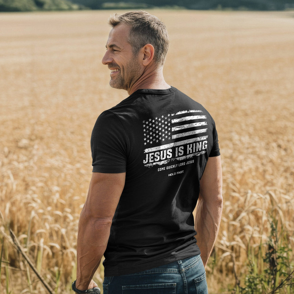 HOLD FAST Mens T-Shirt Jesus Is King Flag
