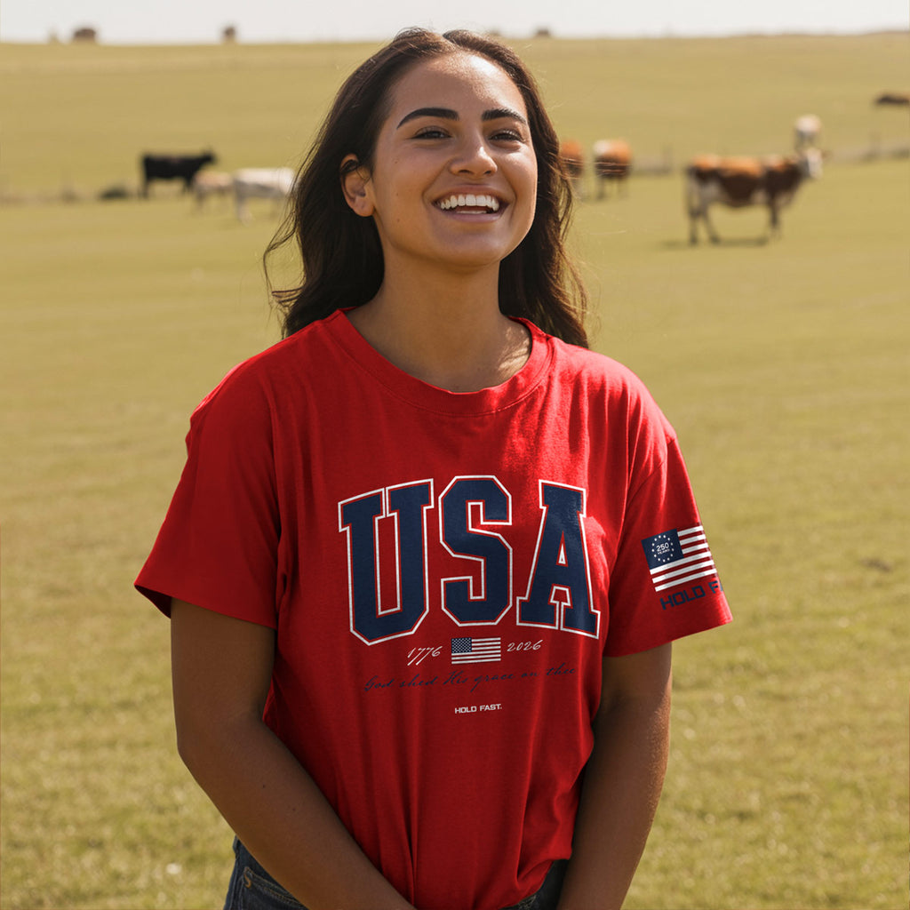 HOLD FAST Adult T-Shirt USA Strong Red