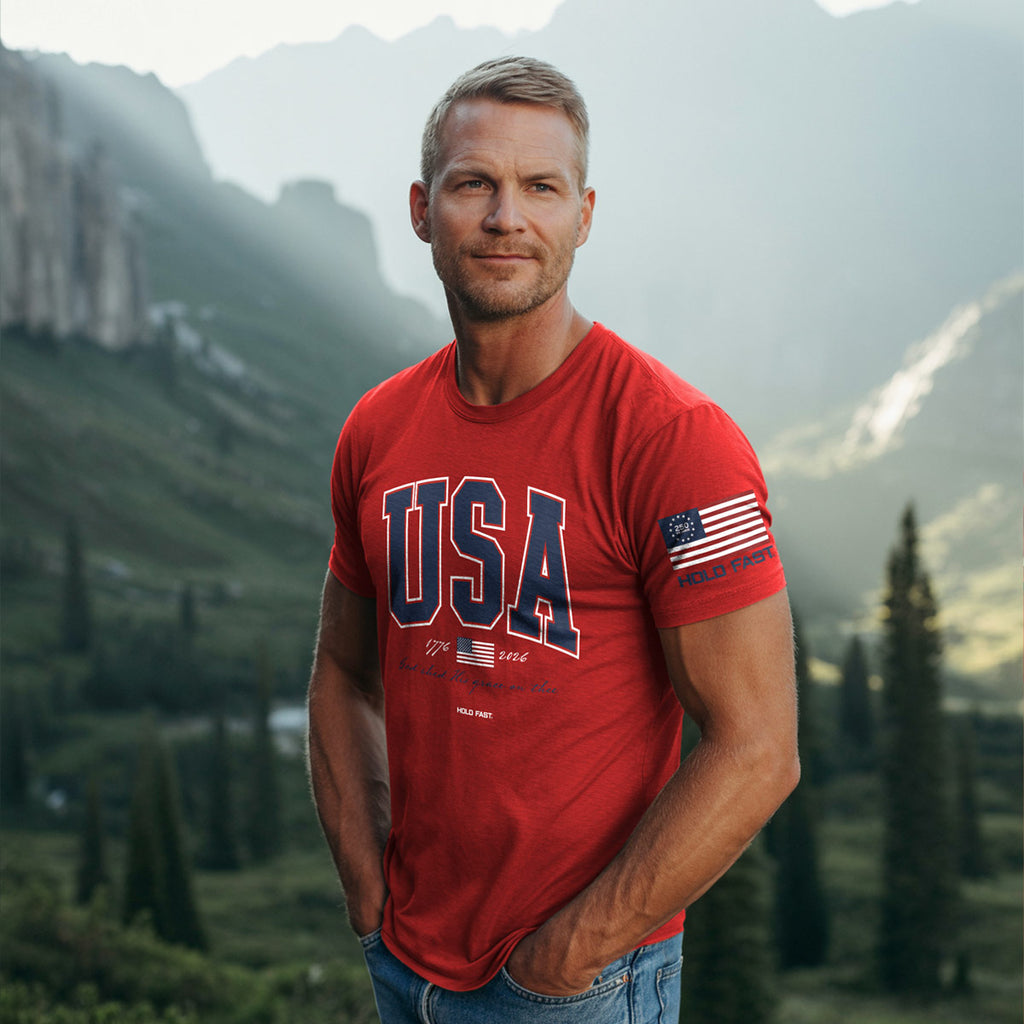 HOLD FAST Adult T-Shirt USA Strong Red