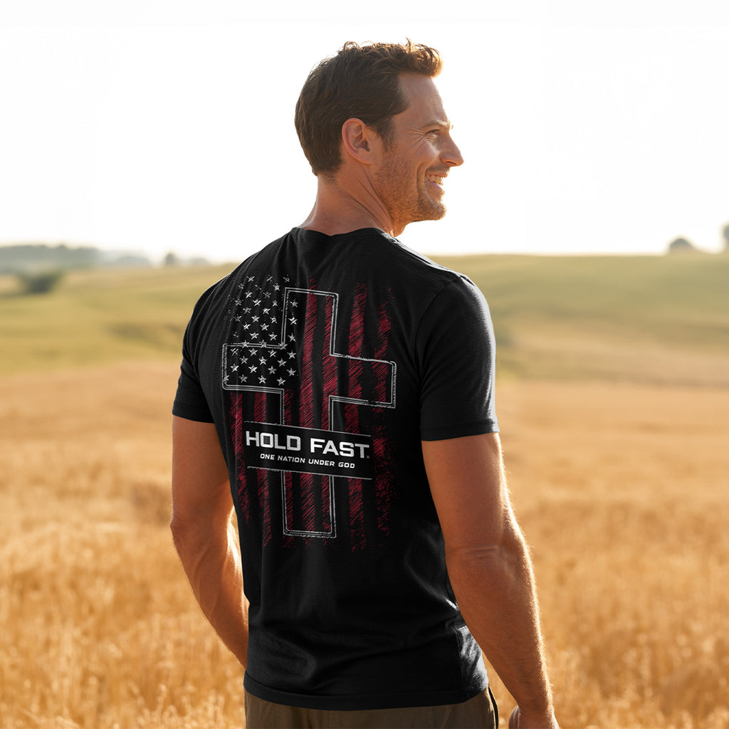 HOLD FAST Mens T-Shirt One Nation Sketch Flag