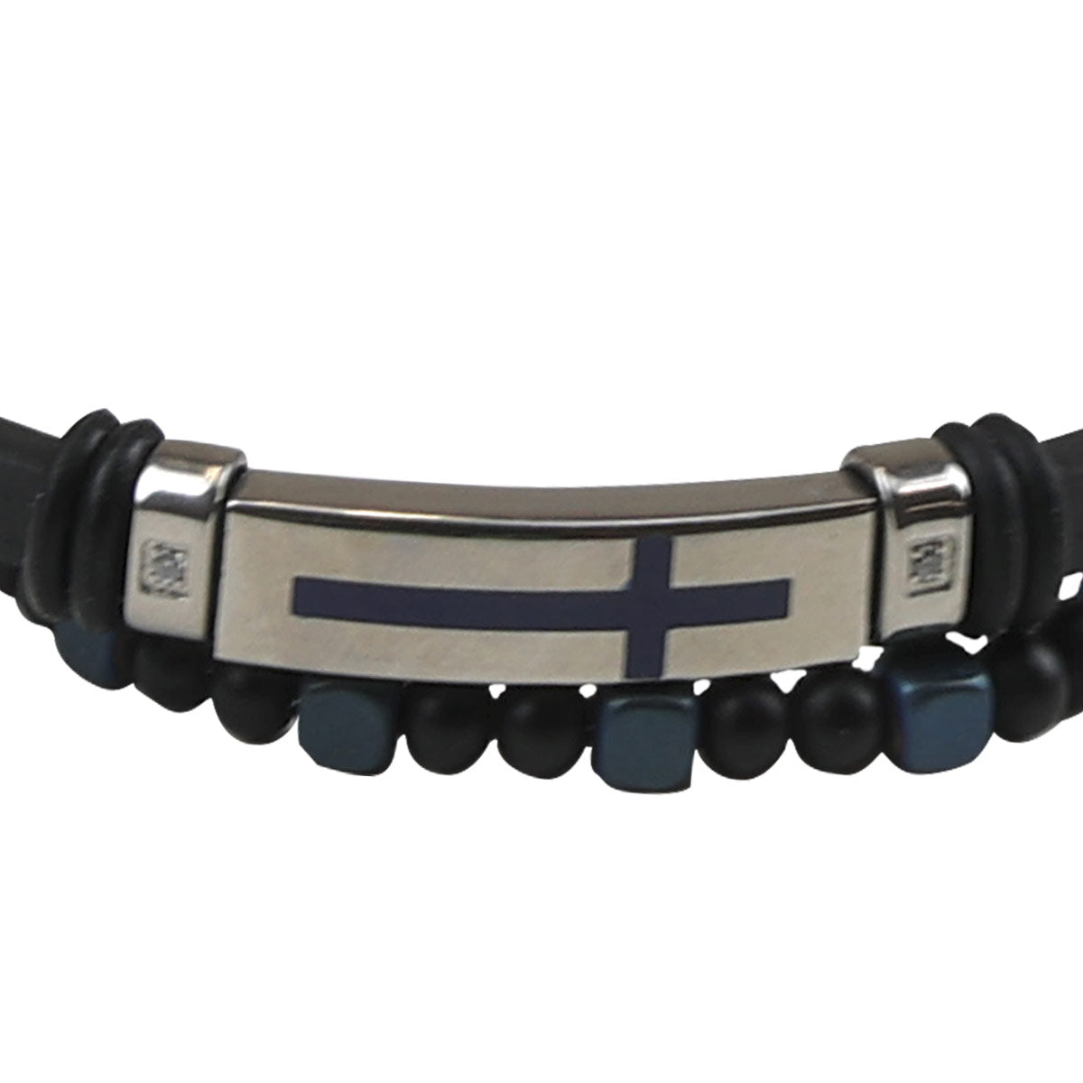 Kerusso Mens Bracelet Cross Bead Leather Secondary image