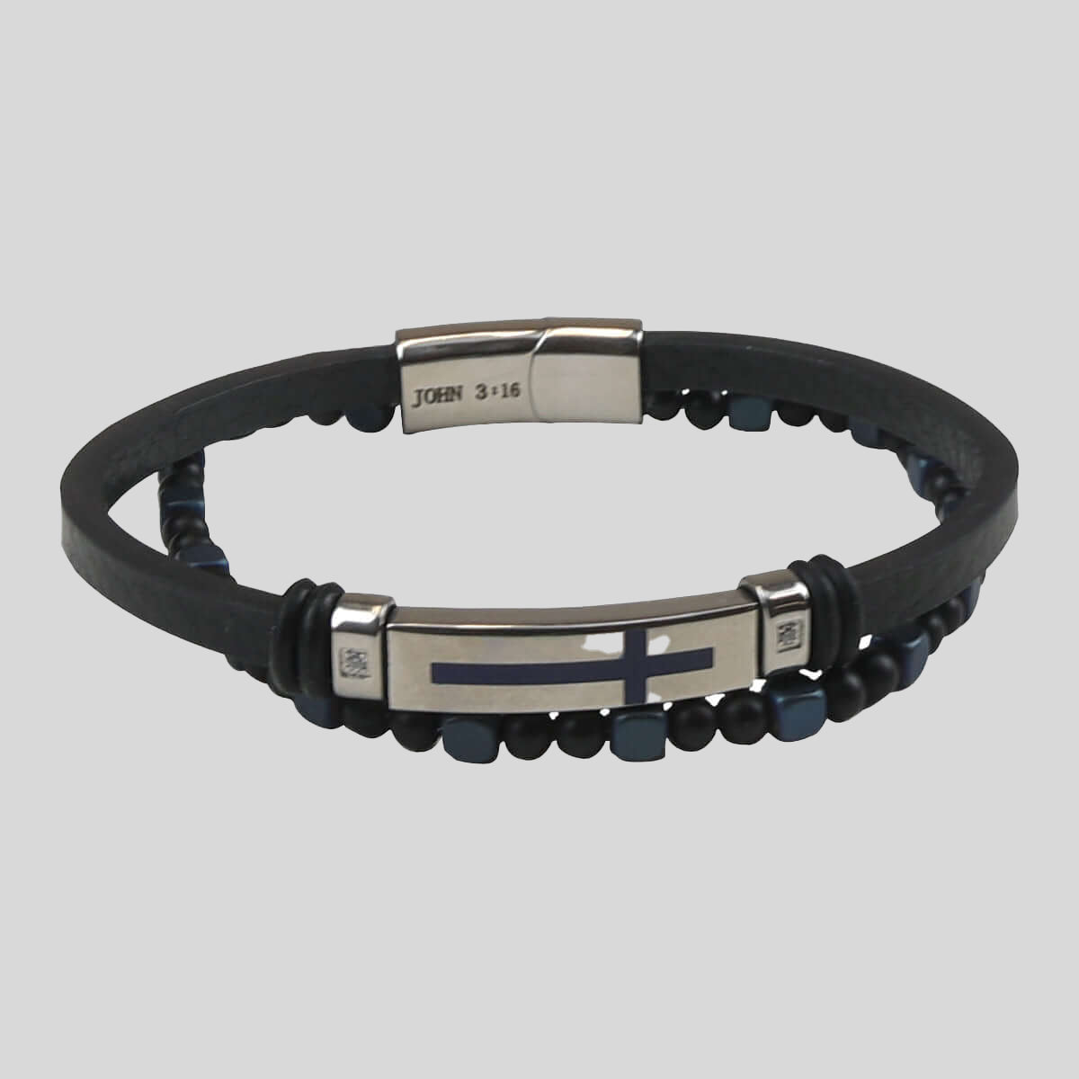 Kerusso Mens Bracelet Cross Bead Leather Main image